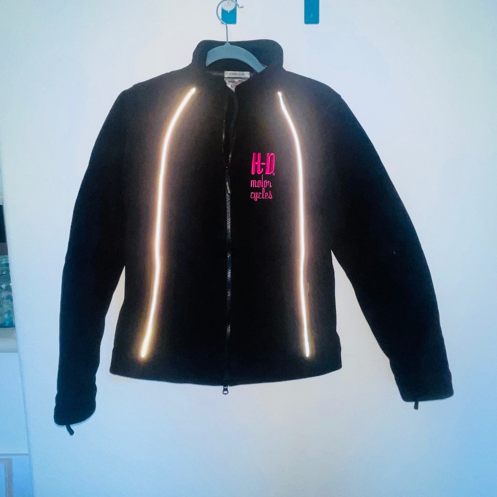 Harley Davidson Womens Fleece Riding Jacket Medium Black Pink Reflective Piping